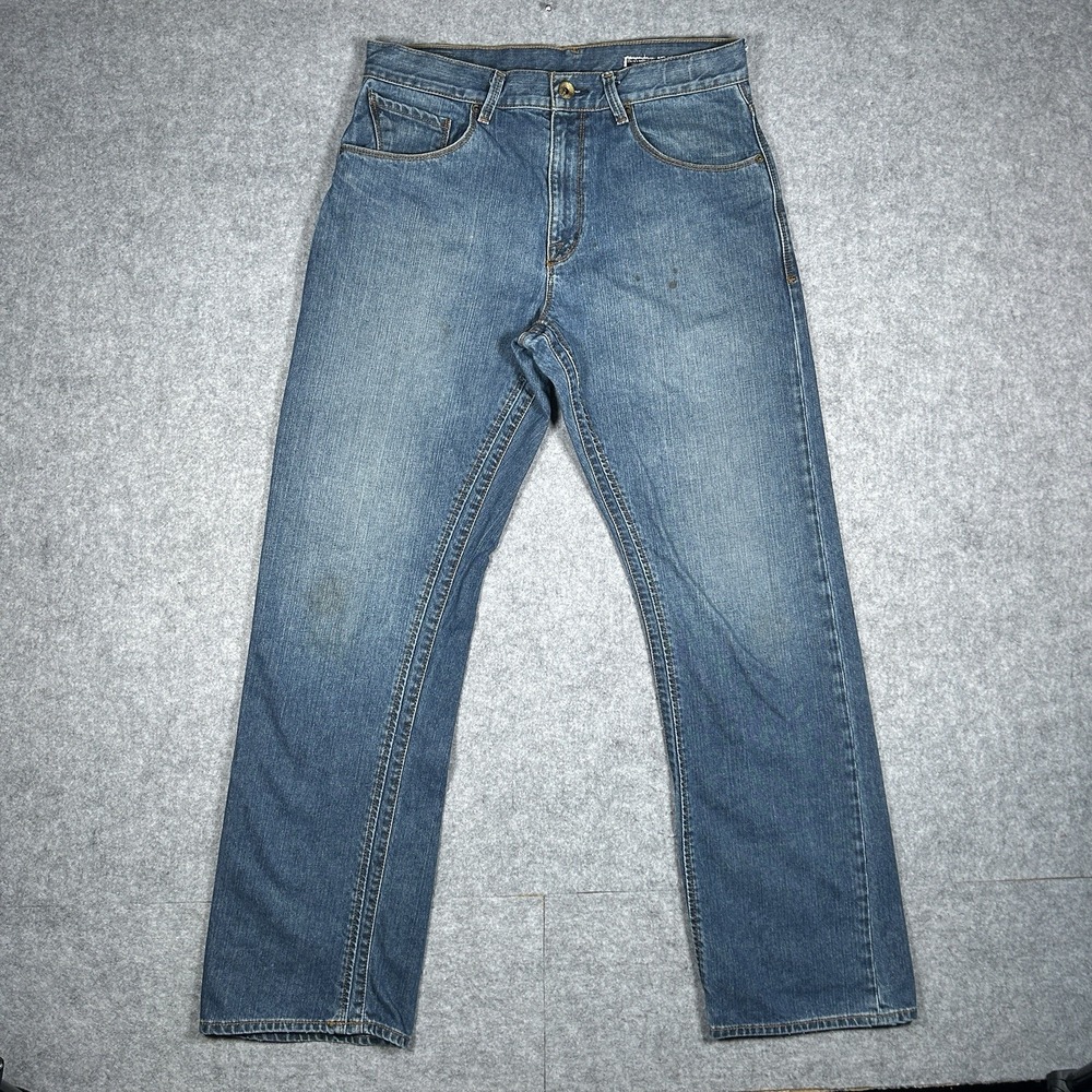 Volcom Denim Jeans Men's Size 31x30‎ Blue Wide Straight Legged Fit Gold Patch